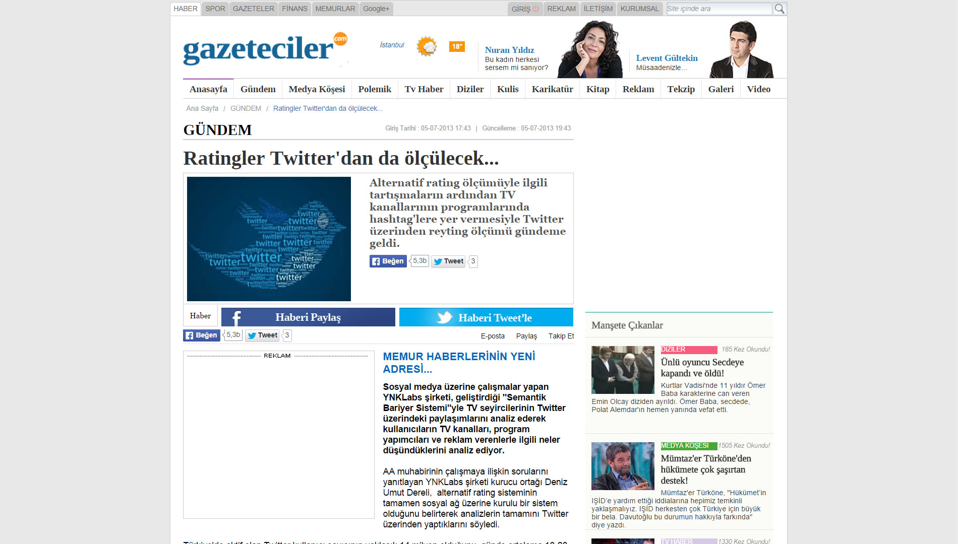 Ratingler Twitter'dan da ölçülecek...